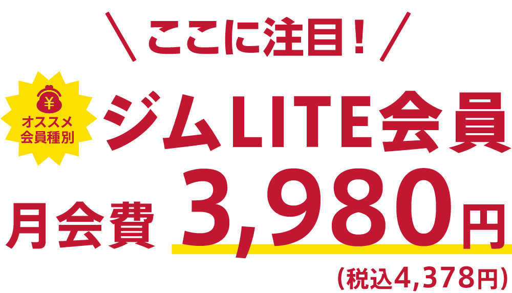 ジムLITE会員 月会費3,980円（税込4,378円）
