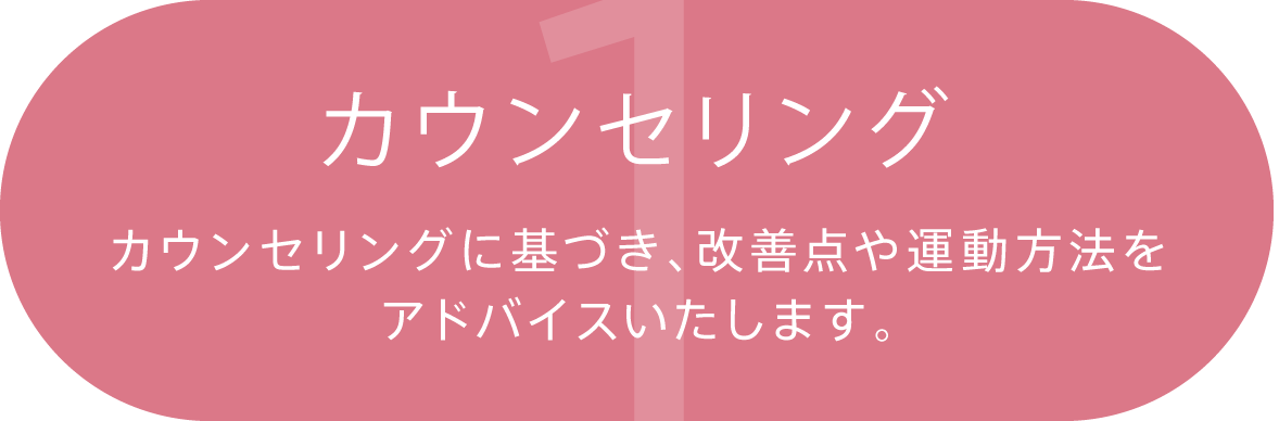 1.カウンセリング 測定値に基づき、改善点や運動方法をアドバイスいたします。