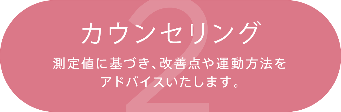 2.カウンセリング 測定値に基づき、改善点や運動方法をアドバイスいたします。