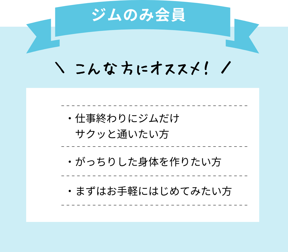 LITE会員 仕事終わりにジムだけサクッと通いたい方・がっちりした身体を作りたい方・まずはお手軽にはじめてみたい方にオススメ！
